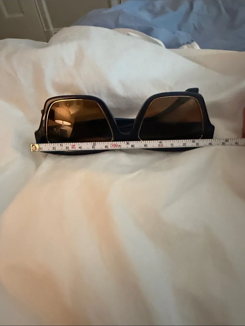 Tory Burch Navy Square Sunglasses with Brown Lenses and Gold Accents